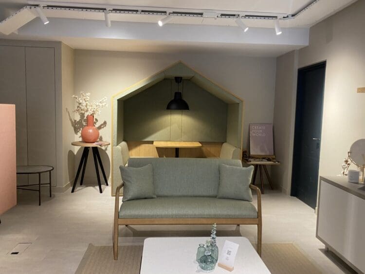 Meeting booth and soft seating solutions at Gresham's showroom in London.