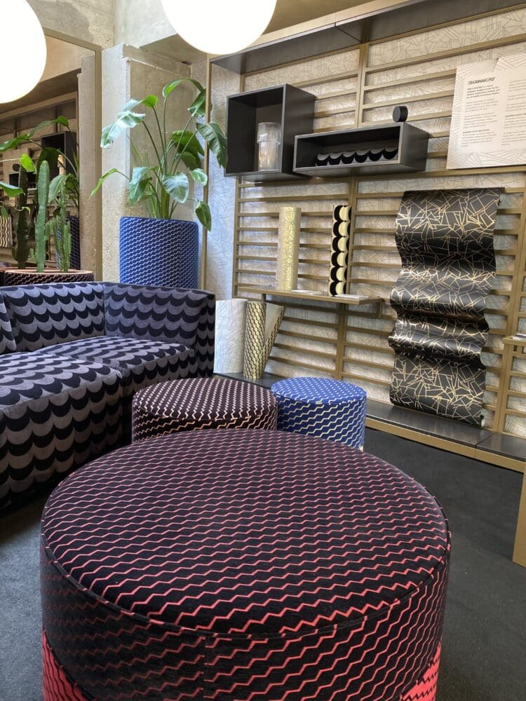 Rap Interiors visit Sixteen 3 showroom with patterned velvet fabric finishes.