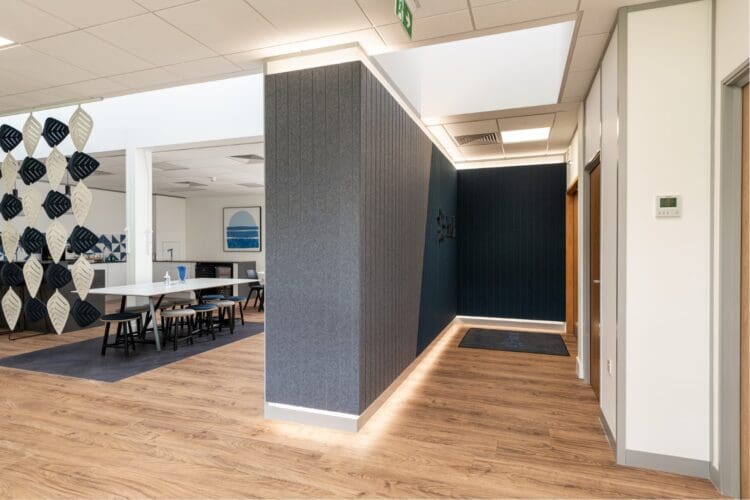 Corporate office reception area design.