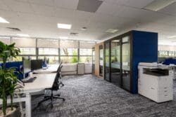 Modern office refurbishment with meeting booths.