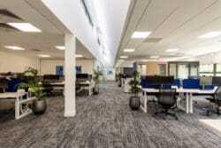 Open plan office layout for office interior design scheme.