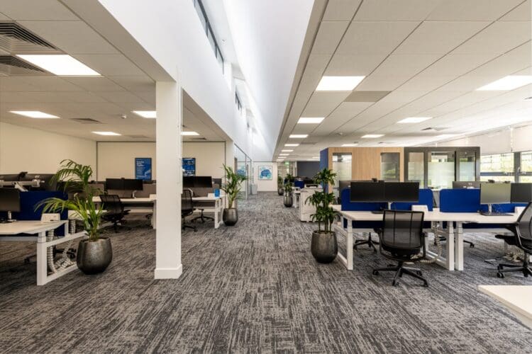 Open plan office layout for office interior design scheme.