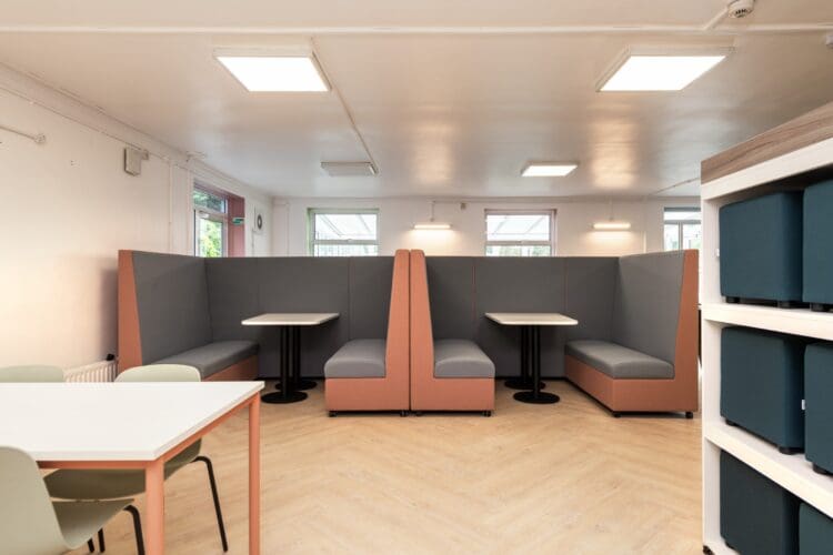 Meeting booths in school refurbishment project in London.