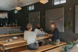 Office breakout space in coworking office design for staff to relax and collaborate.