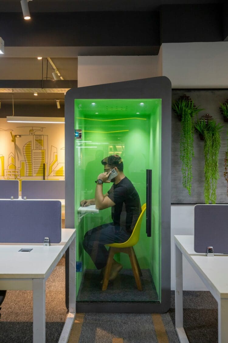 Private one person Zoom booth for office refurbishment design.