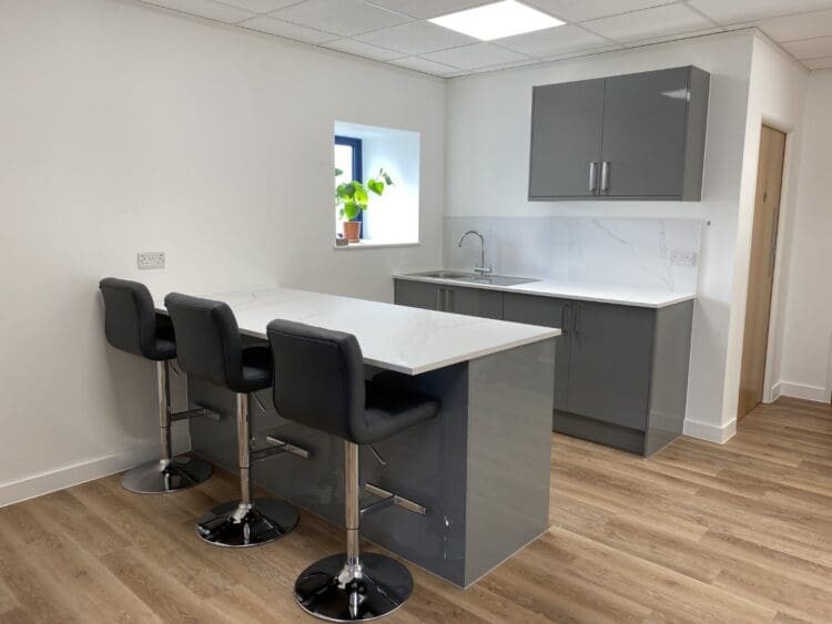 Modern tea point design for industrial fit out project Kent.