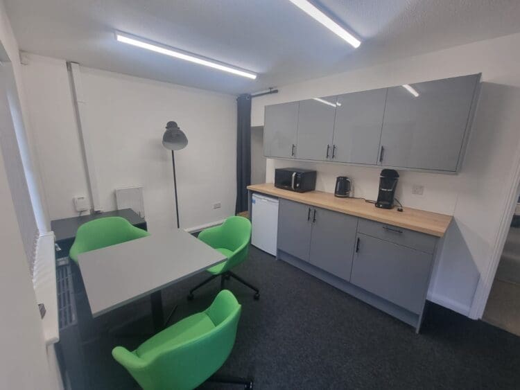 Office tea point and breakout area in office refurbishment project.