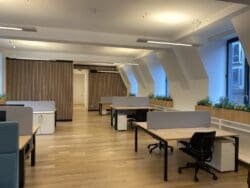 Open plan scandi style office interior design and refurbishment London.