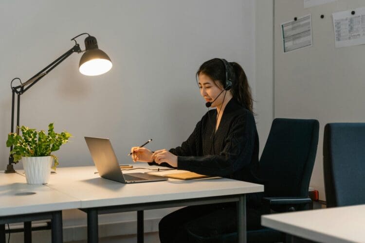 Task lighting at office desk for workspace design.