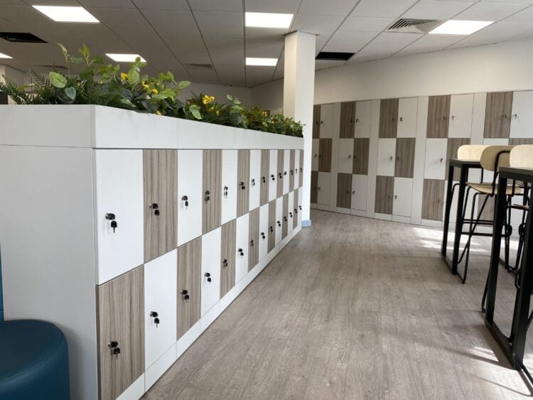 Bespoke locker wall system for school refurbishment project London.
