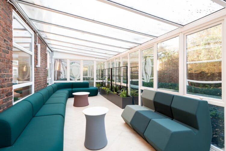 London school refurbishment project with garden rooms in sixth form common area.
