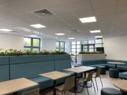 The Elms Academy sixth form common room refurbishment with modular seating.