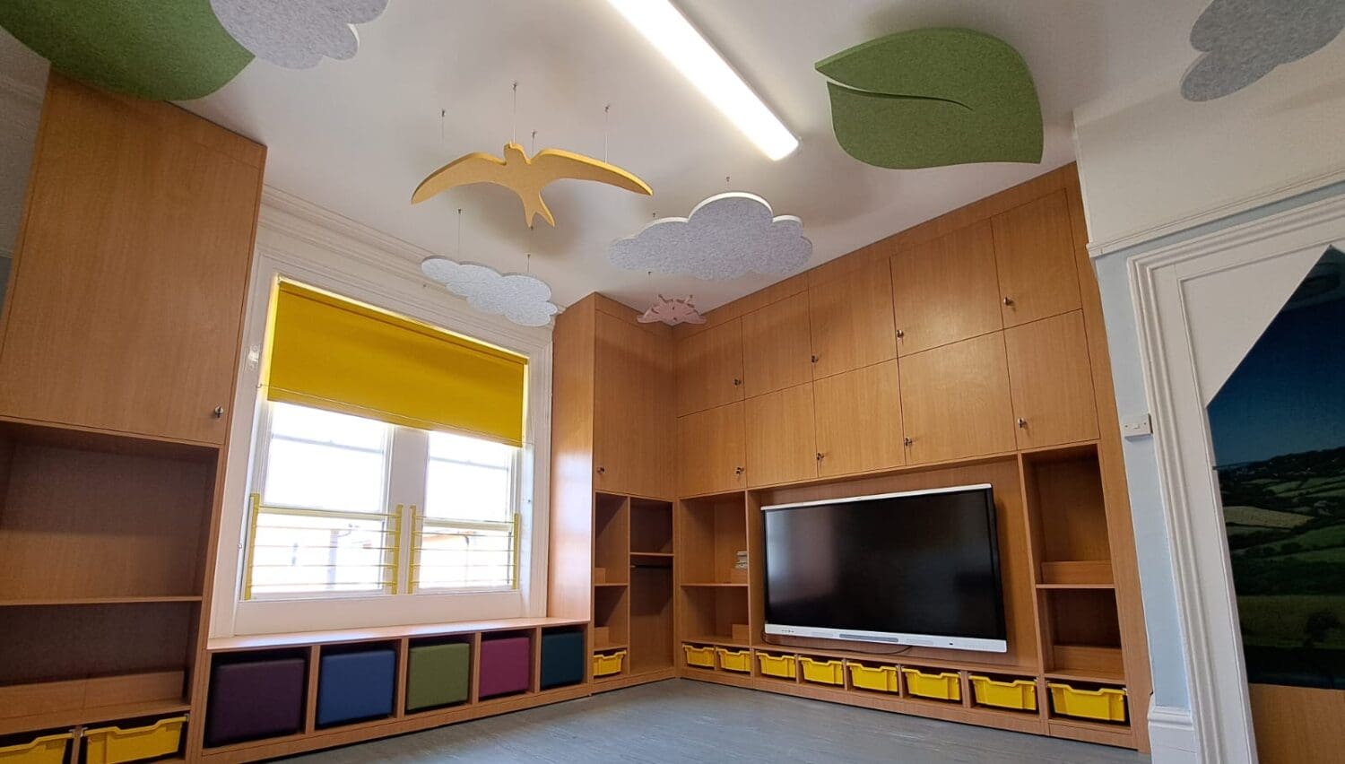 Bespoke acoustic felt ceiling panels for school refurbishment project in Kent.
