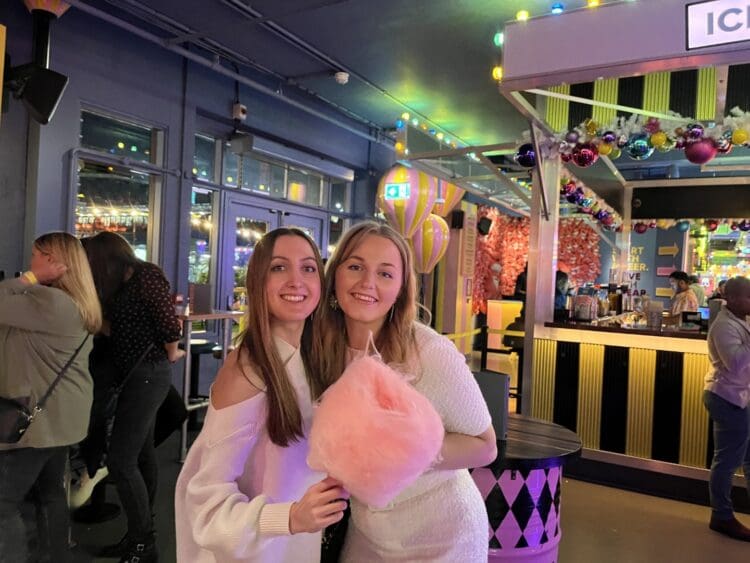 Aimee and Jodi enjoying their office Christmas party.