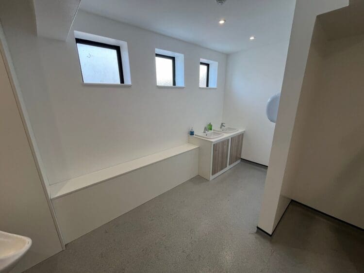 Modern washroom refurbishment, Kent with new vanity unit and sanitary ware.