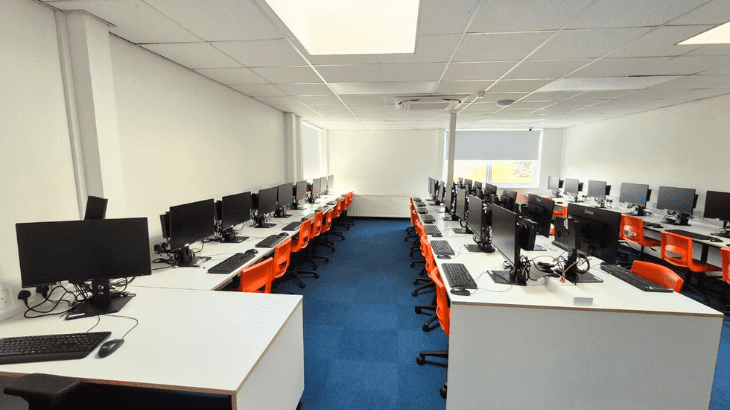 School IT classroom refurbishment with bespoke furniture.