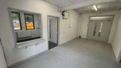 School refurbishment reconfiguring an office space to include reception hatch.