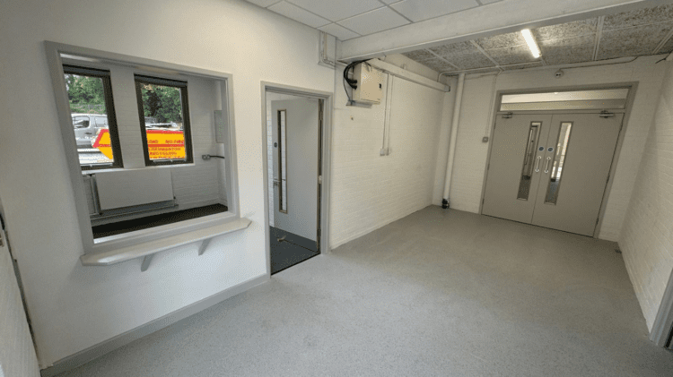 School refurbishment reconfiguring an office space to include reception hatch.