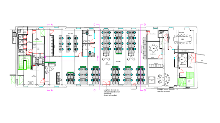Office fit out space plan with furniture layout.