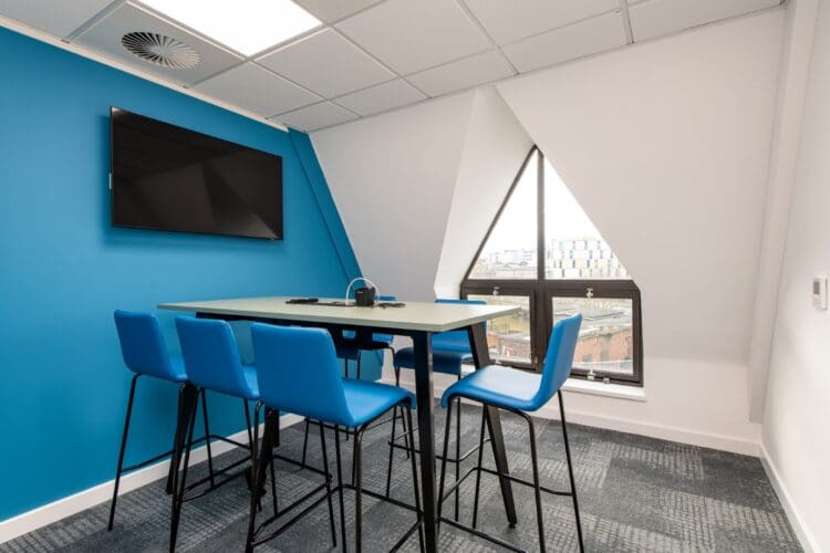 Office meeting room design with collaboration table for office fit out project, Kent.