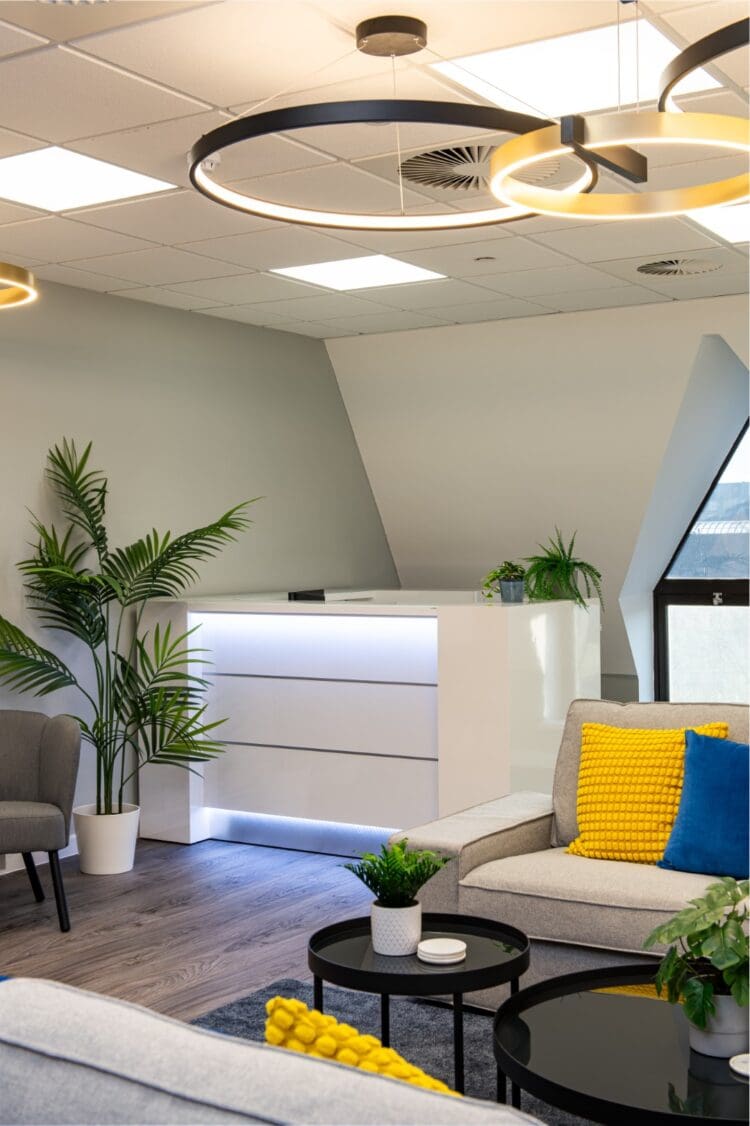 Office reception area design in Cat B office fit out, Kent.
