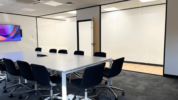 Modern office boardroom design and refurbishment with glazed walls