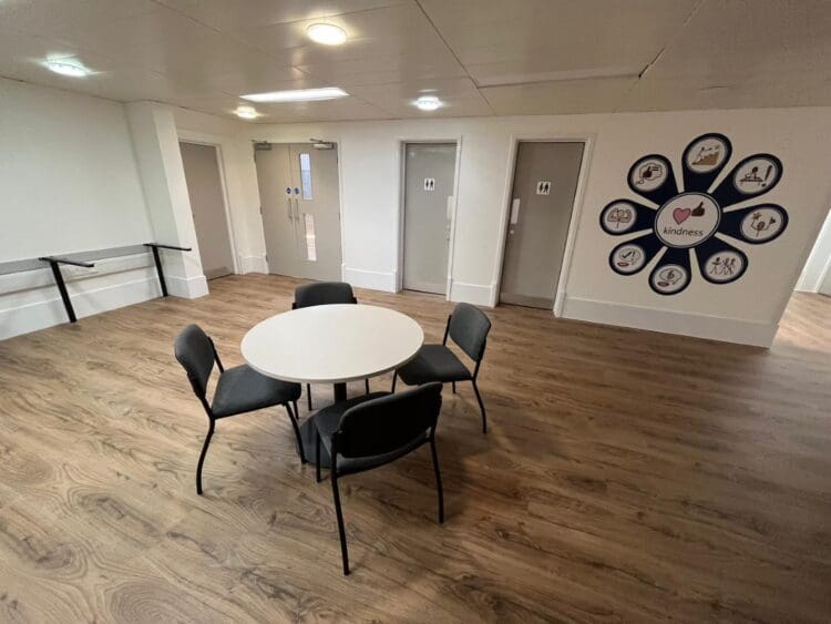 School corridor refurbishment with durable luxury vinyl flooring and furniture