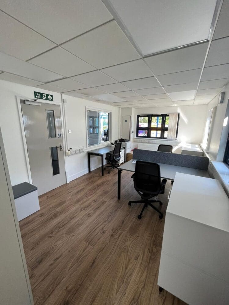 School design and refurbishment of staff office with modern furniture and finishes.