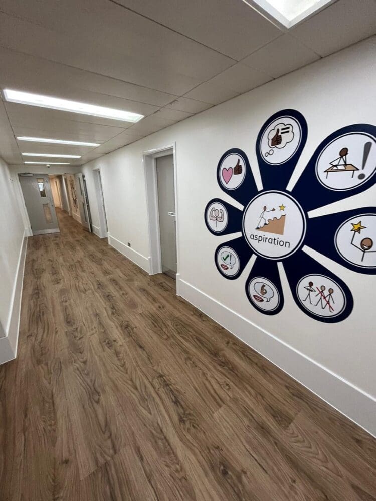 School interior design and refurbishment of corridors with installation of wall graphics.