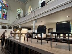 St James' Church, London showcases British designed furniture at Clerkenwell Design Week.