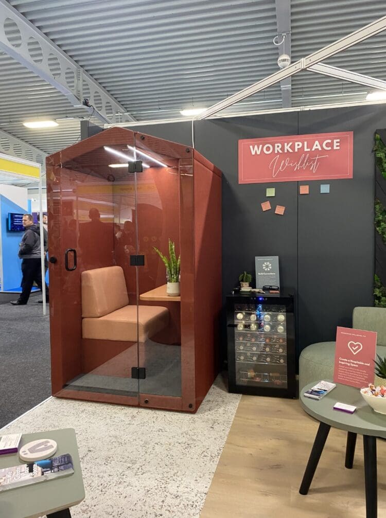 Acoustic work booth on Rap Interiors stand at the Kent Construction Expo.