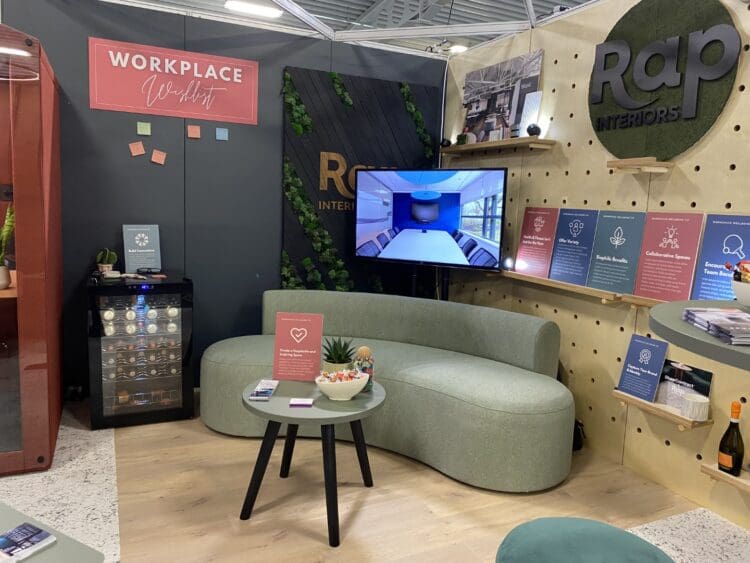 Rap Interiors stand at the Kent Constructio Expo displaying exhibiting office design services.