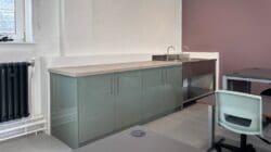 Art classroom refurbishment with modern sink and storage units.