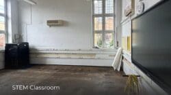 Before photo of STEM classroom at London school refurbishment project.