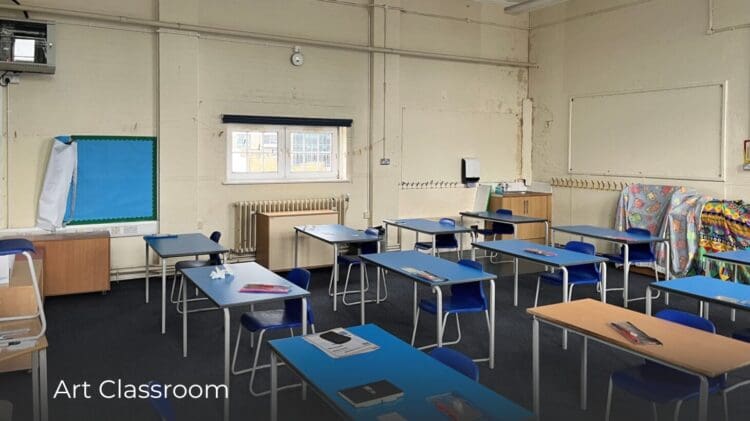 Before photo of art classroom in school refurbishment project.