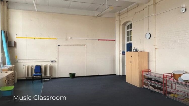 Before photo of music classroom i school refurbishment project, London.