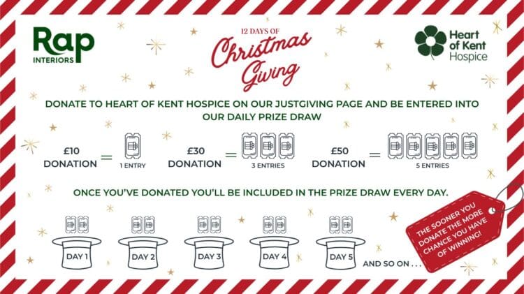 Rap Interiors support Heart of Kent Hospice with Christmas Charity prize draw.