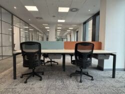 Modern office furniture solution with company branded colours.