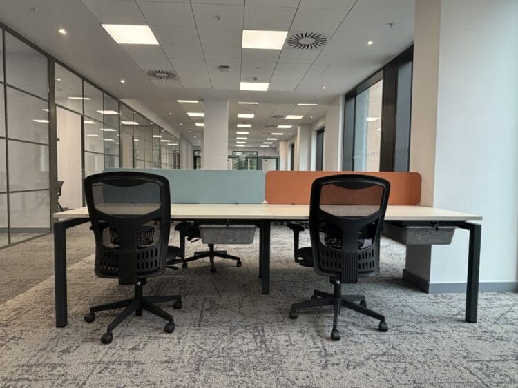 Modern office furniture solution with company branded colours.