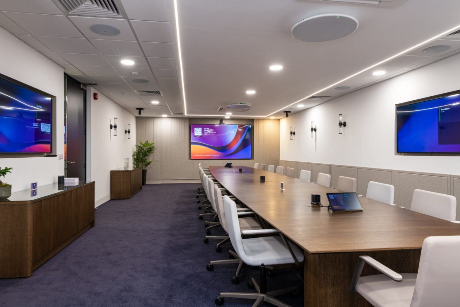 Boardroom design with bespoke boardtable and meeeting chairs for London office refurb.