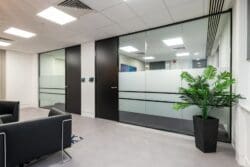 London office refurbishment for corporate client with glazed meeting rooms.