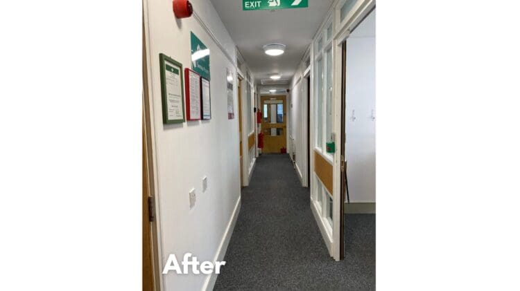 Office refurbishment result of a corridor at the Heart of Kent Hospice