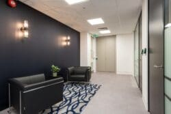 Visitors waiting area in London office design scheme.