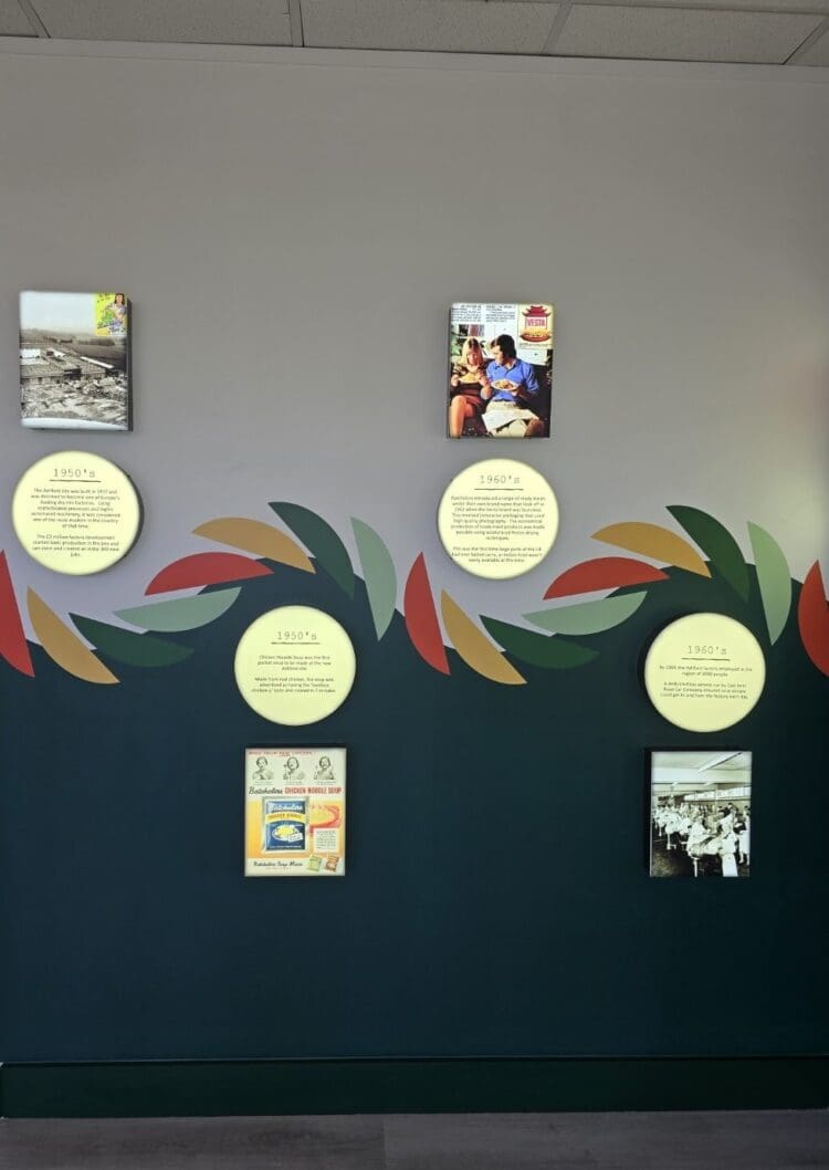 Branded timeline feature wall for office refurbishment.