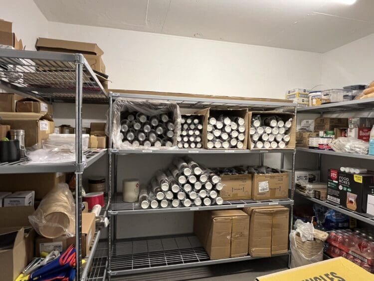 Coffee shop storeroom for utensils and equipment