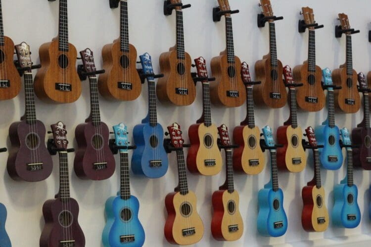 Wall hung guitars in school interior design project