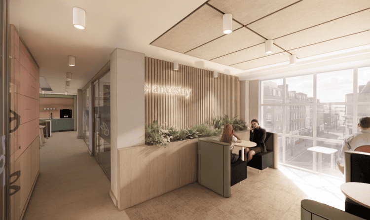 Entrance lobby in office fit out design for Ancestry.
