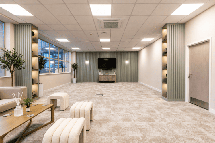 Flexible meeting space with bespoke office furniture.