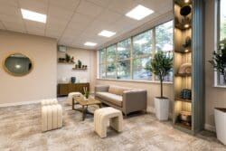 Modern breakout area in office fit out project, Essex.