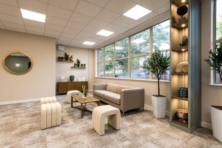 Modern breakout area in office fit out project, Essex.